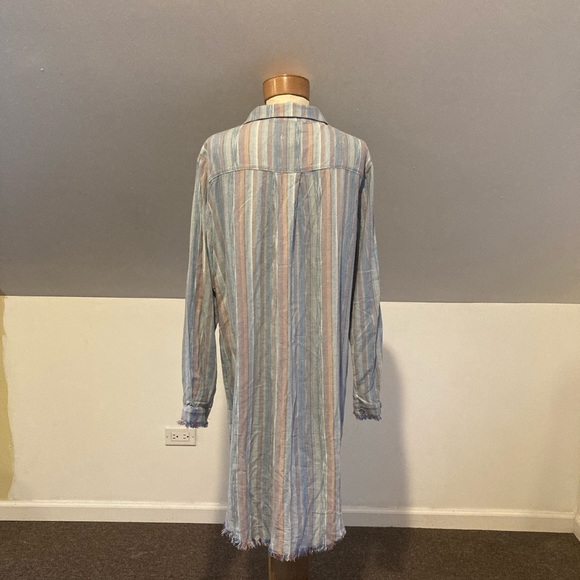 Anthropologie Cloth & Stone Raw-Hem Shirtdress in Blue Stripe - Picture 8 of 14